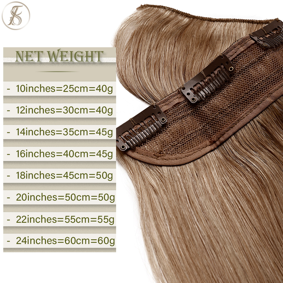 TESS คลิปต่อผมมนุษย์ 100% Natural Extension ผมคลิป 3/4 Full Head Hairpiece 40-60g 10 "-24" คลิปธรรมชาติผม