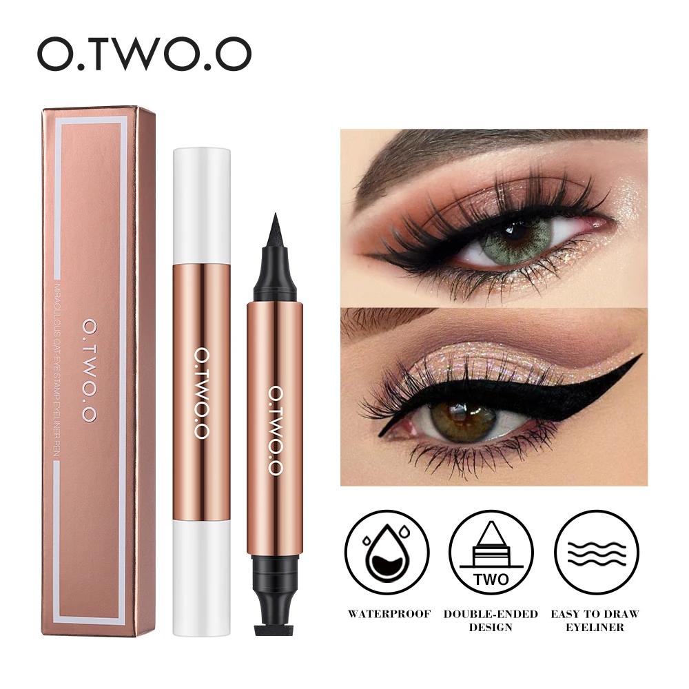 O.TW O.O-delineador de ojos líquido negro, resistente al agua, secado rápido, doble punta, maquillaje para mujeres