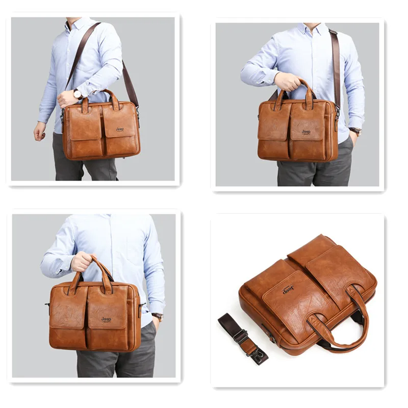 JEEP BULUO männer Taschen split leder Aktentasche Reise Fall Einfach zu Tragen Multifunktionale Große Raum Handtasche 14-zoll computer Tasche