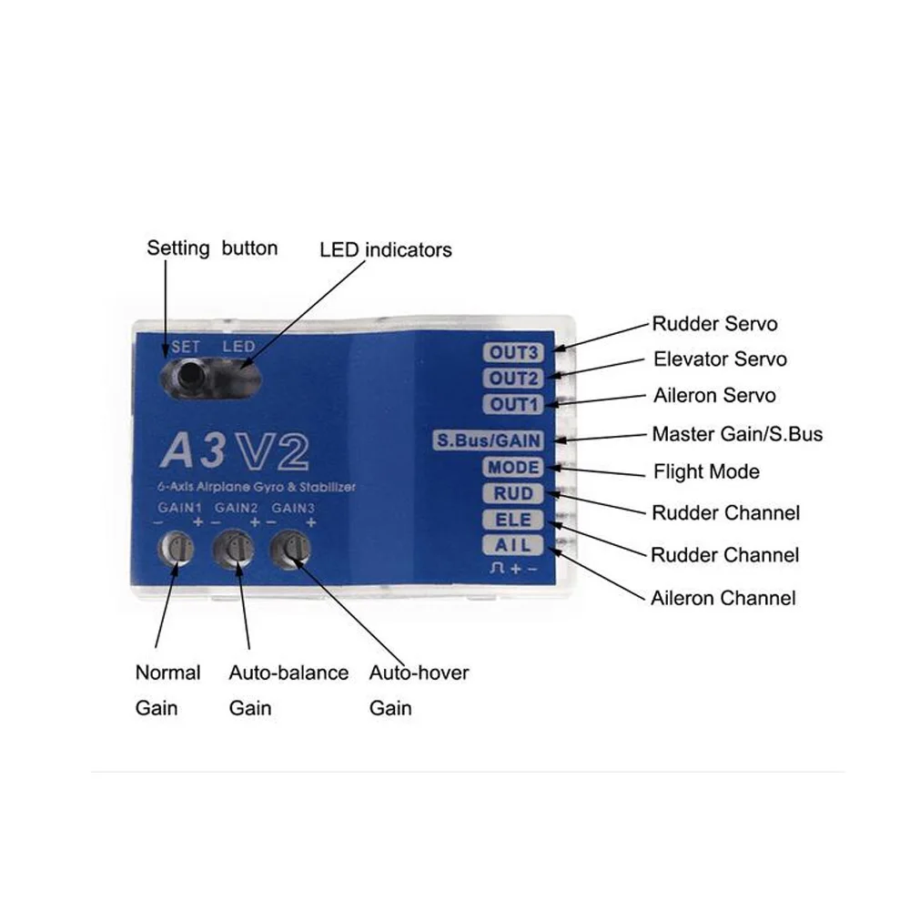 3 แกน Gyro A3 V2 เครื่องบิน Flight Controller Stabilizer สําหรับเครื่องบิน RC FIXED-Wing Copter