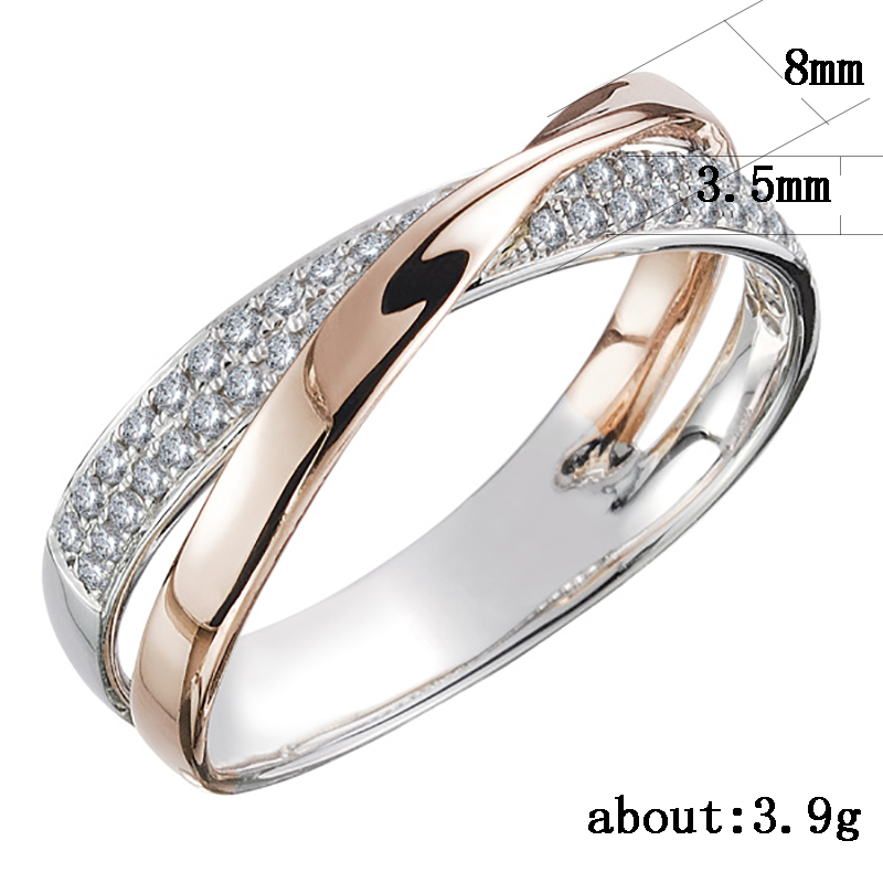 Huitan 最新の新鮮なツートン X シェイプクロスリング女性の結婚式のトレンディなジュエリーまばゆい CZ ストーン大モダンなリング Anillos
