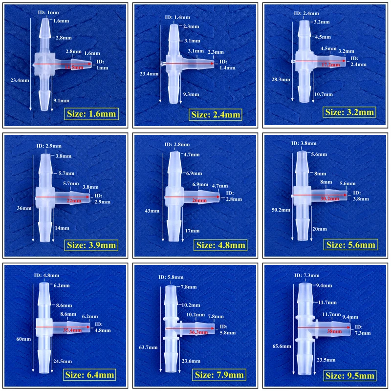 5 ~ 200 Chiếc O.D 1.6 ~ 15.8Mm Nhựa PP Tee Kết Nối Vườn Ống Tưới Chung Bể Cá Adapter máy Bơm Không Khí Vòi Chùa Khớp