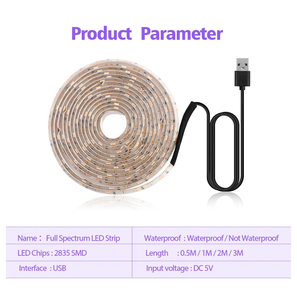 LED Grow Light Spectrumเต็มUSB Grow Light Strip 2835 LED Phytoโคมไฟสําหรับในร่มเมล็ดดอกไม้Hydroponicปลูกโคมไฟ