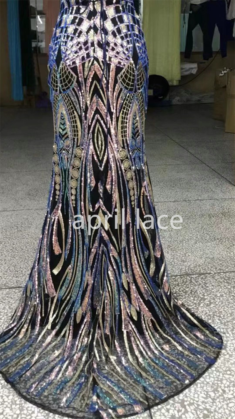 Haute Couture 5Yard/Lot Payet Warna-warni Kualitas Terbaik Kain Renda Jala Tulle Hitam Bordir Mewah untuk Gaun Pengantin Pernikahan