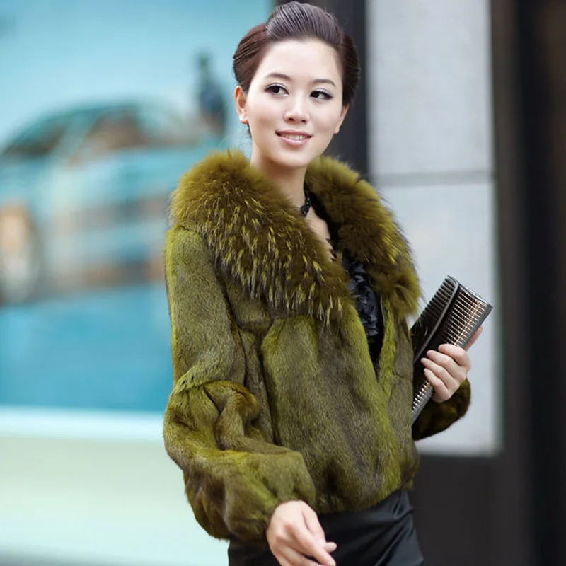 2023 Winter echte Kaninchen Pelzmantel mit Waschbär Pelz kragen Mode echte Pelz jacke Langarm warme echte Pelz Outwear