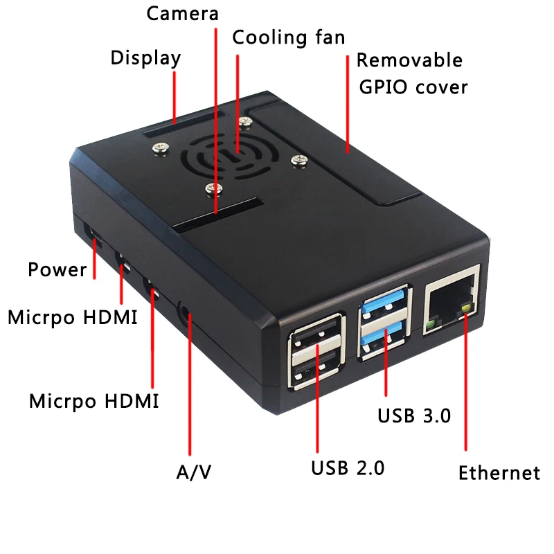 Raspberry pi 4 modelo b abs caso preto transparente plástico escudo removível gpio capa com ventilador de refrigeração para raspberry pi 4