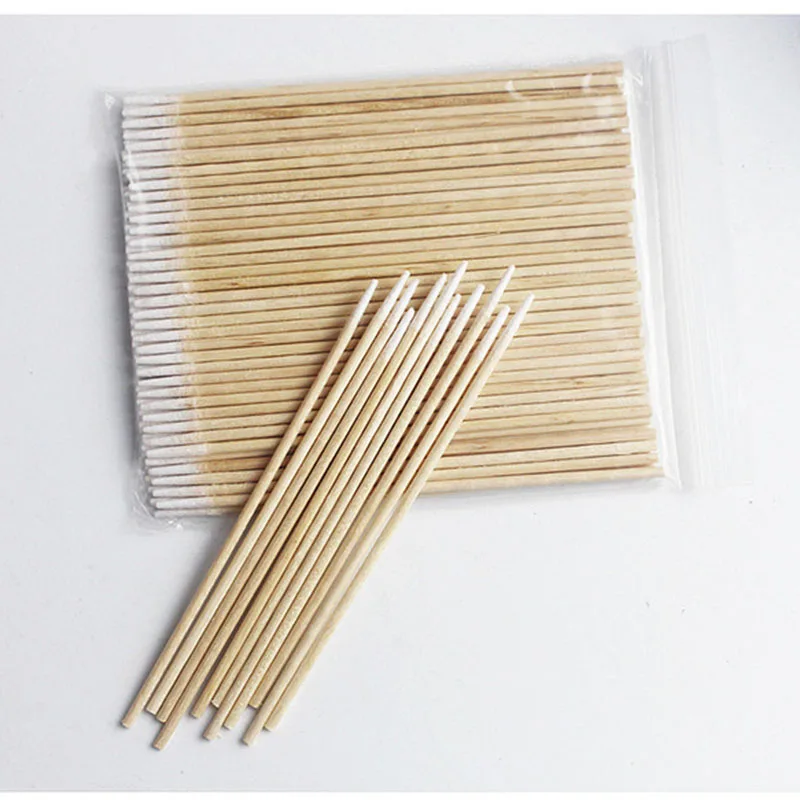 ผ้าฝ้าย Swab Lint ฟรี Micro แปรงไม้ Cotton Buds Swabs ทําความสะอาดหู Stick Eyelash Extension กาวถอดเครื่องมือ