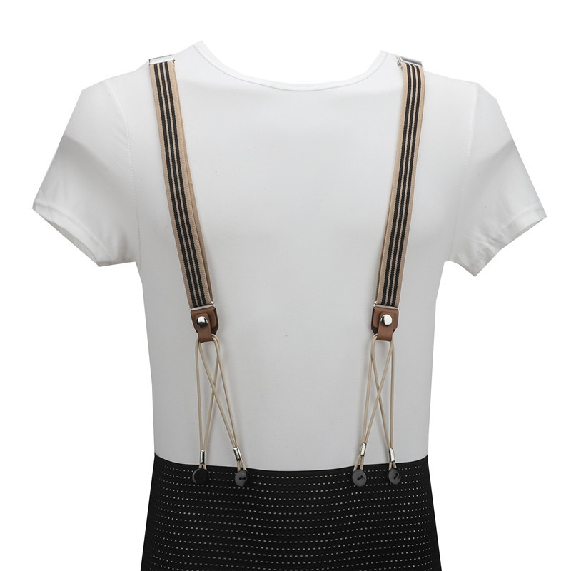 Tirantes de cuero de vaca de primera capa para adulto, correa elástica ajustable con 6 botones y agujeros, Unisex