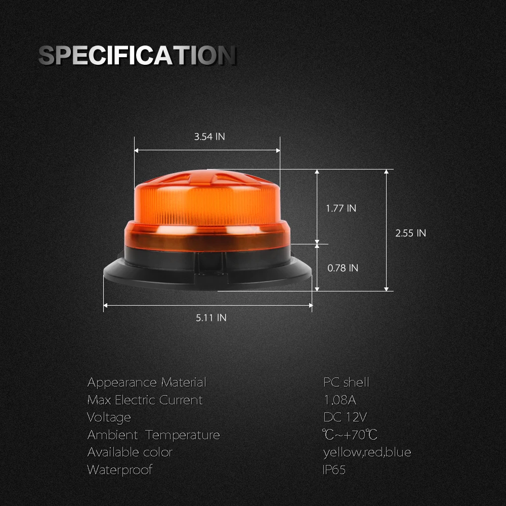 Bogrand Rotating Beacon Light With Magnetic LED Amber Flashing Emergency Lamp 9-28V Strobe Warning Traffic Lights