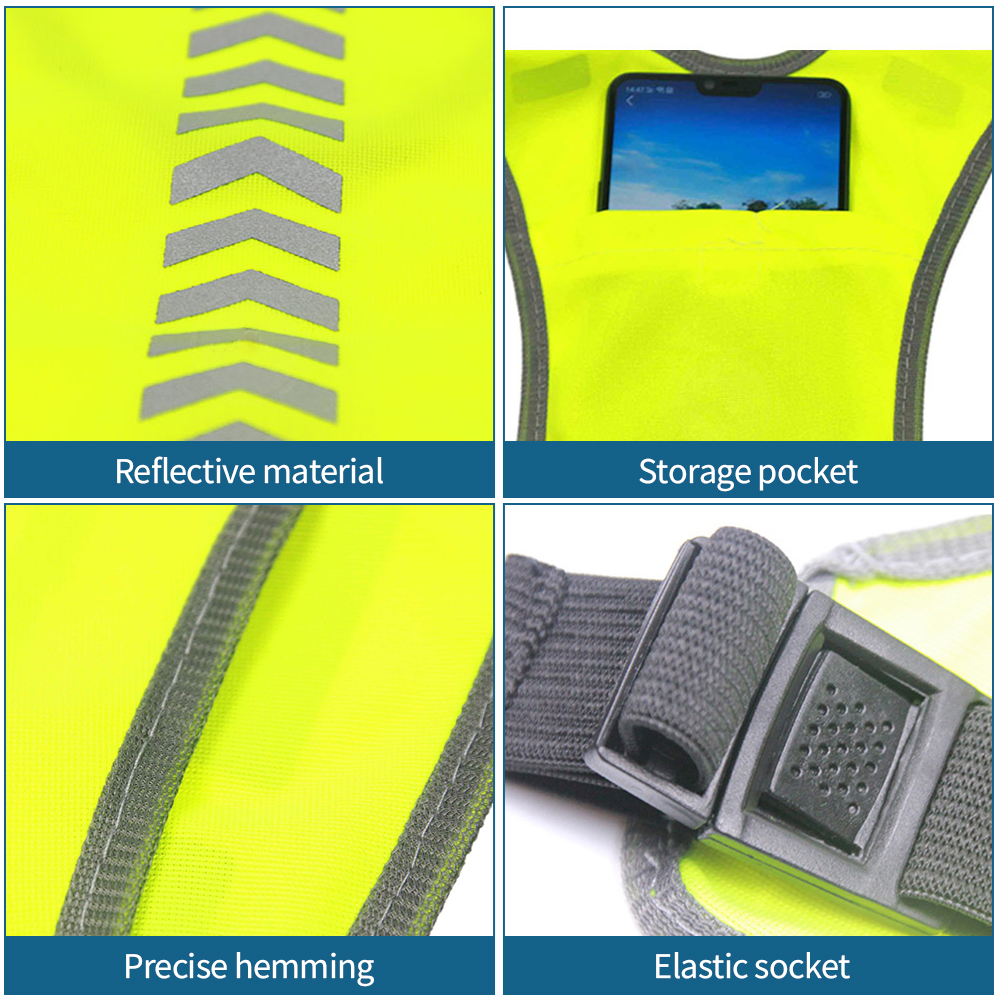 Reflektierende Weste mit verstellbarer Schnalle, Innentasche, Pfeilrichtungsanzeige, Reflektorjacke, Weste zum Laufen, Joggen, Radfahren