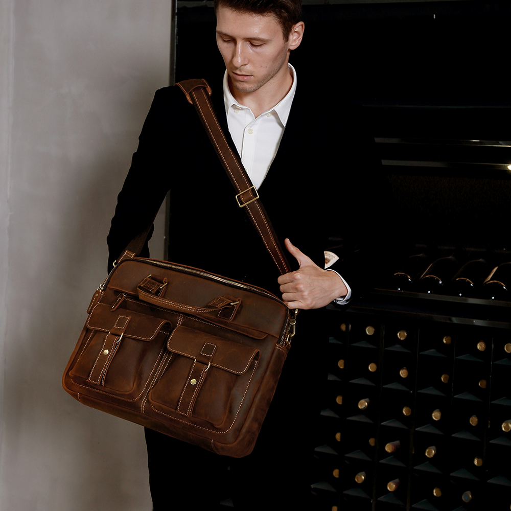 JOYIR – porte-documents en cuir pour hommes, sacoche en vrai cheval fou pour ordinateur portable 17 ", porte-documents d'affaires, sacs à bandoulière