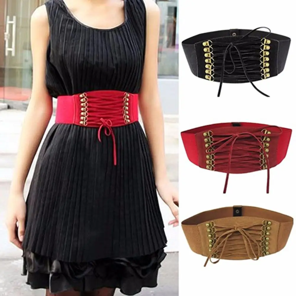 Cinturón elástico ancho para mujer, cinturón elástico con borlas, corsé con cordones, cintura, faja
