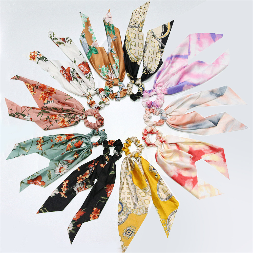 Thời Trang Mới In Nơ Scrunchies Tóc Nơ Nữ Thun Tóc Bé Gái Mộc Tặc Dây Buộc Tóc Phụ Kiện Tóc