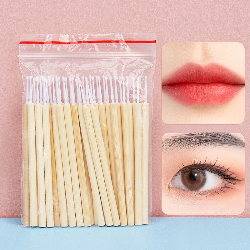 50pcs False Eyelash Micro Brush Bamboo cleaning stick Mascara Wands Lip Brush Eyelash Extension Remover clean Swab Applicators