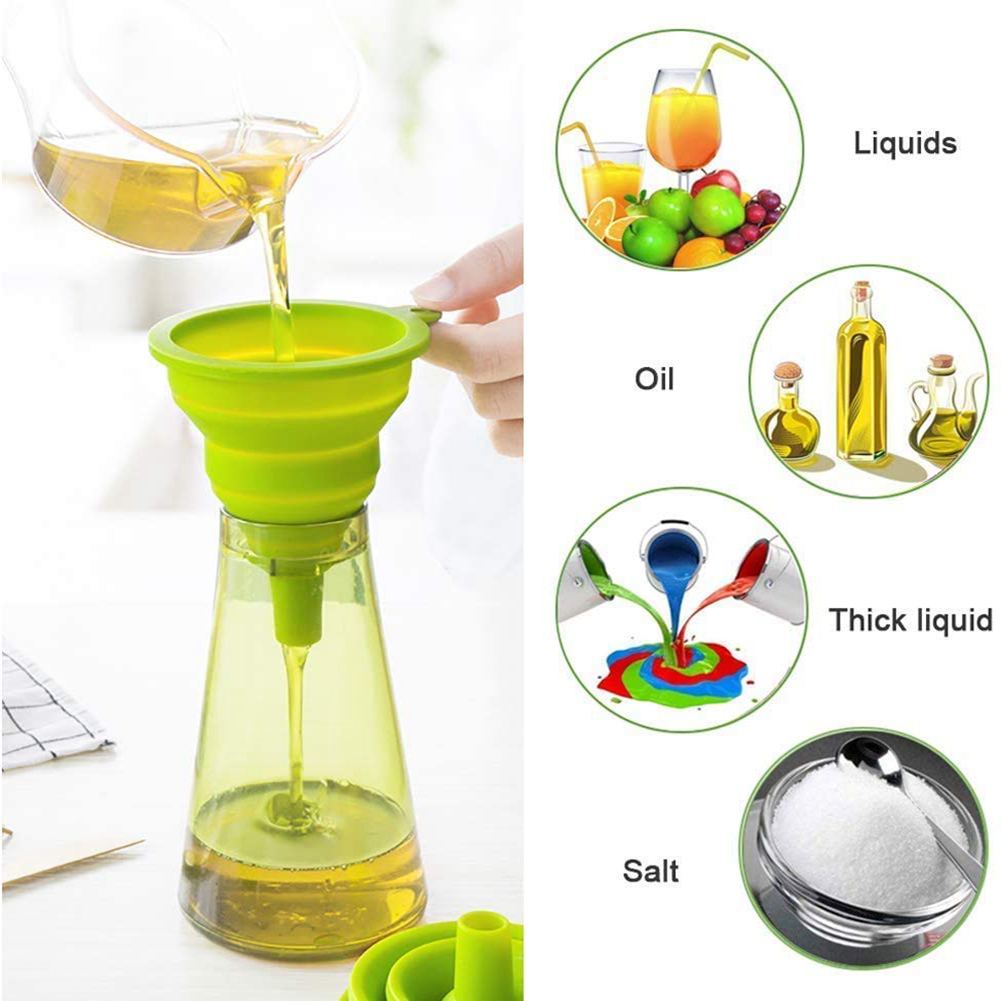 Embudo plegable de silicona, herramientas de cocina para el hogar, Mini embudo portátil para olla de aceite, 3 uds.