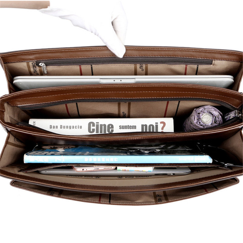 Bolsa de ombro de couro PU masculina, pasta comercial, bolsas de escritório, alta qualidade, design de fechaduras, masculino, moda