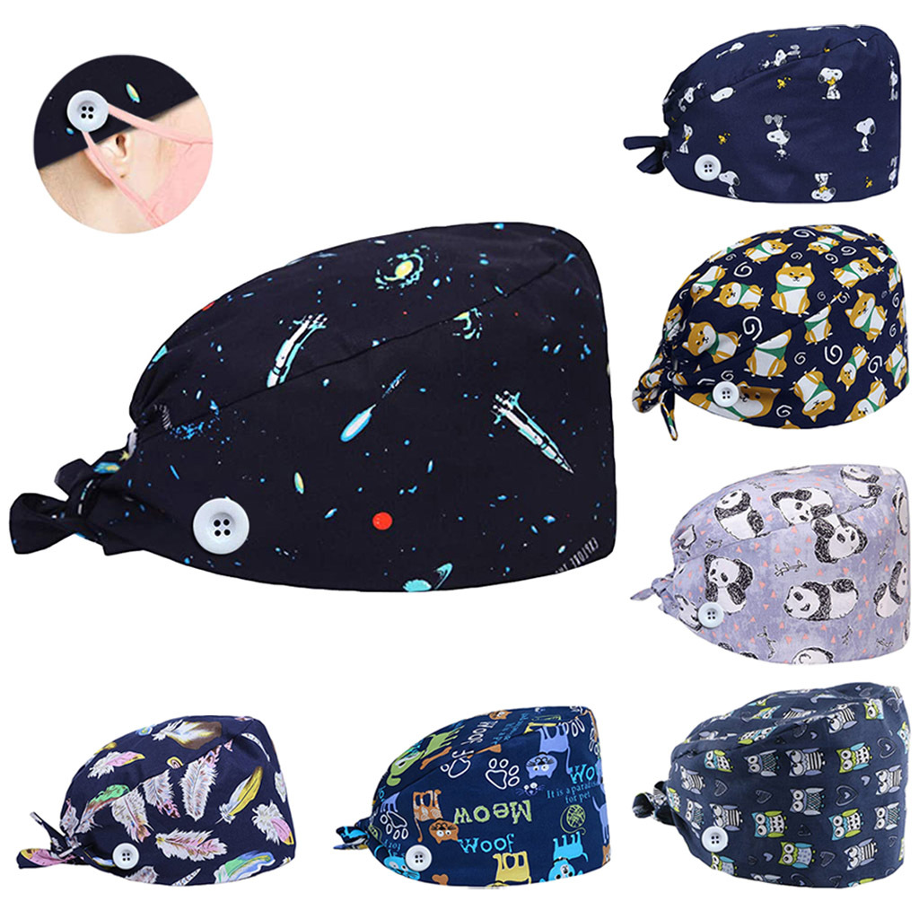 Topi Upgrade Cetakan Katun Topi Perawat Dokter Rumah Sakit Kecantikan Mulut Wanita Topi Apoteker Topi Eksperimental Topi Bayi