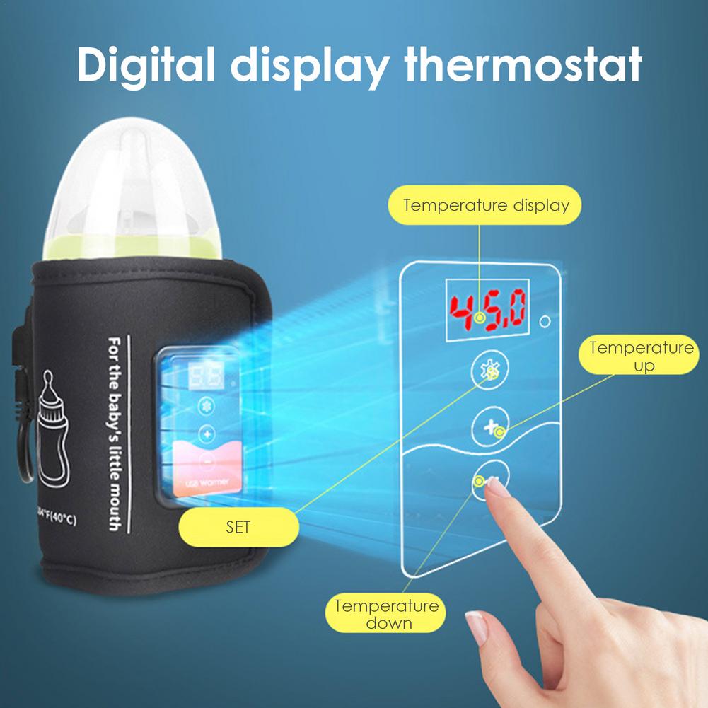 Calentador inteligente de biberones para bebé, bolsa con USB, calentador de biberones para lactancia con pantalla LCD, portátil para viaje, calentador de leche