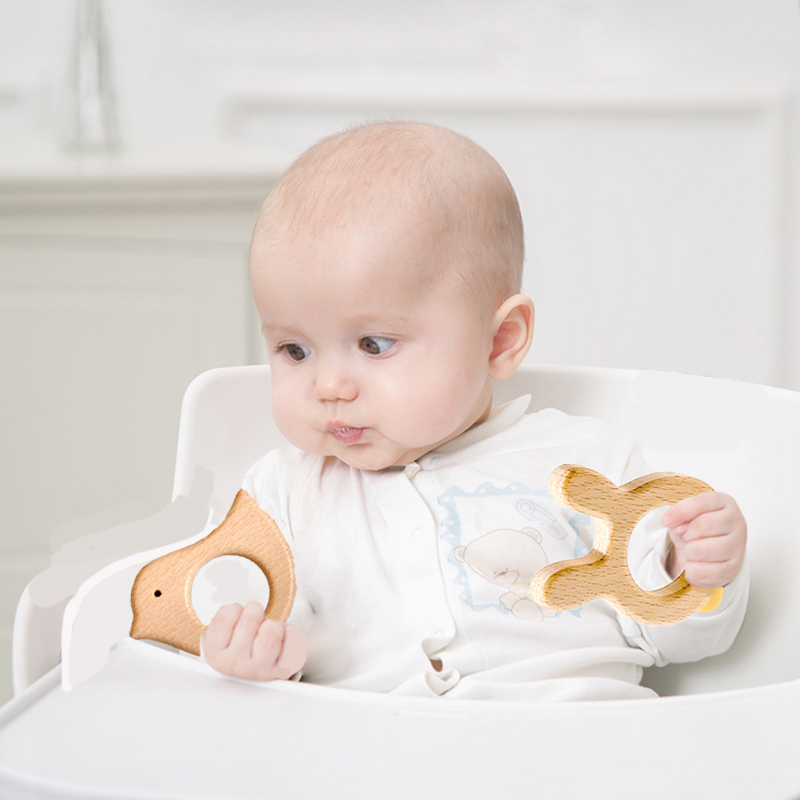 Lassen sie Machen 1PC Baby Beißring Tier Holz Ringe Einhorn Kamera Igel Lebensmittel Grade Holz Beißring Pflege Anhänger Zahnen spielzeug
