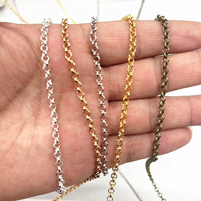 Cadena de collar chapada en oro/plateado/bronce de 2 yardas para hacer joyas, accesorios, cadenas de collares DIY, materiales hechos a mano
