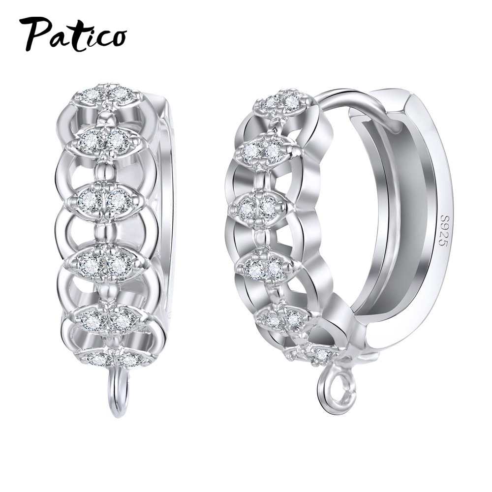 Venta al por mayor de pendientes de gancho de Plata de Ley 925, accesorios DIY, pendientes hechos a mano de circonia cúbica AAA de cristal, accesorios para hacer joyas