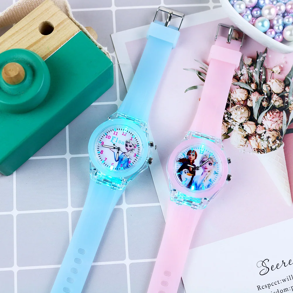 Flash luz crianças relógios com pulseira de silicone princesa elsa congelado sophia meninas relógio estudante reloj infantil