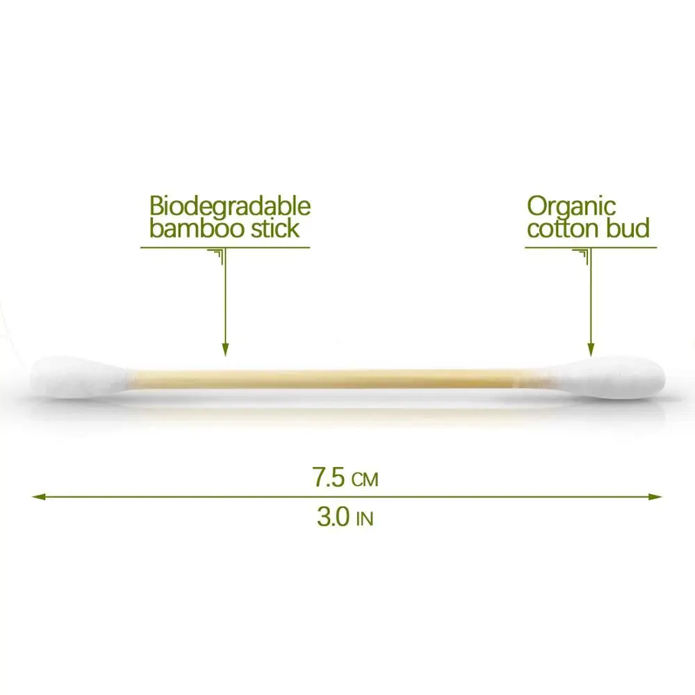 Hisopos de algodón de bambú de doble cabeza, bastoncillos de madera respetuosos con el medio ambiente, reciclables, biodegradables para maquillaje, limpieza de nariz y Oreja, nuevo estilo