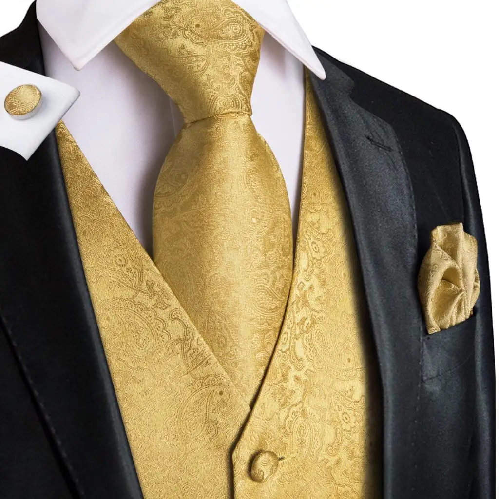 ยี่ห้อใหม่ชายเนคไท Hankerchief Cufflinks ผ้าไหมชายเสื้อกั๊กชุดสำหรับชุดสีดำสีเทาสีแดงสีน้ำเงินสีชมพูสีชมพู