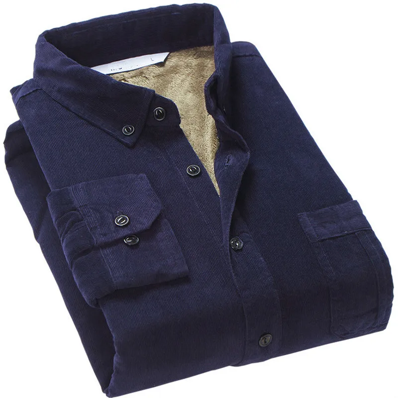 Camicia invernale calda in velluto a coste di cotone da uomo di qualità Camicia termica con fodera in pile spesso Camicia a maniche lunghe con fondo Camicie invernali da uomo