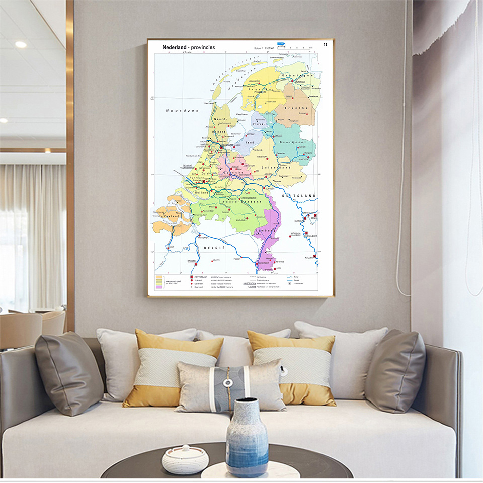 100*150cm le province dei paesi bassi mappa Poster da parete tela Non tessuta pittura camera decorazione della casa materiale scolastico In olandese