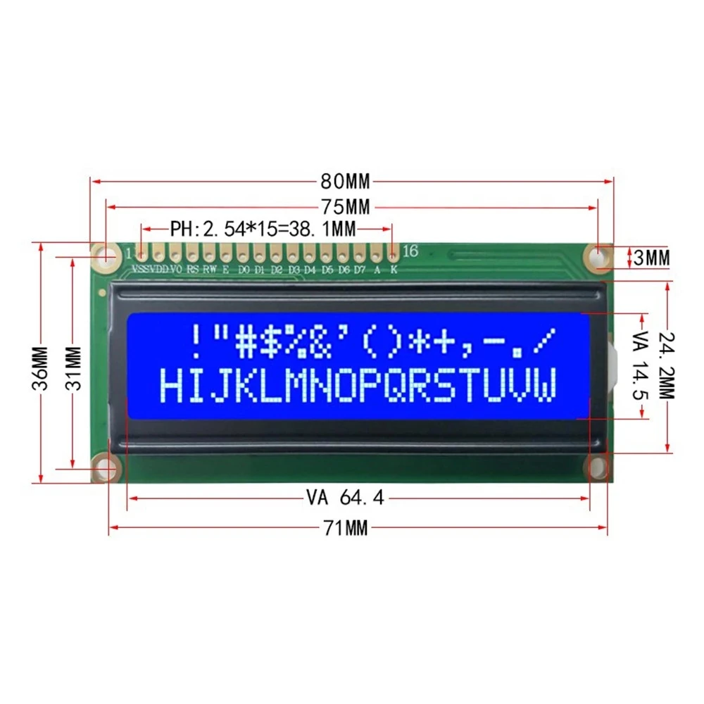 Módulo LCD1602 1602 Tela Azul/Verde IIC/I2C 16x2 Caráter Módulo de Exibição LCD.1602 5V Tela Verde e Código Branco