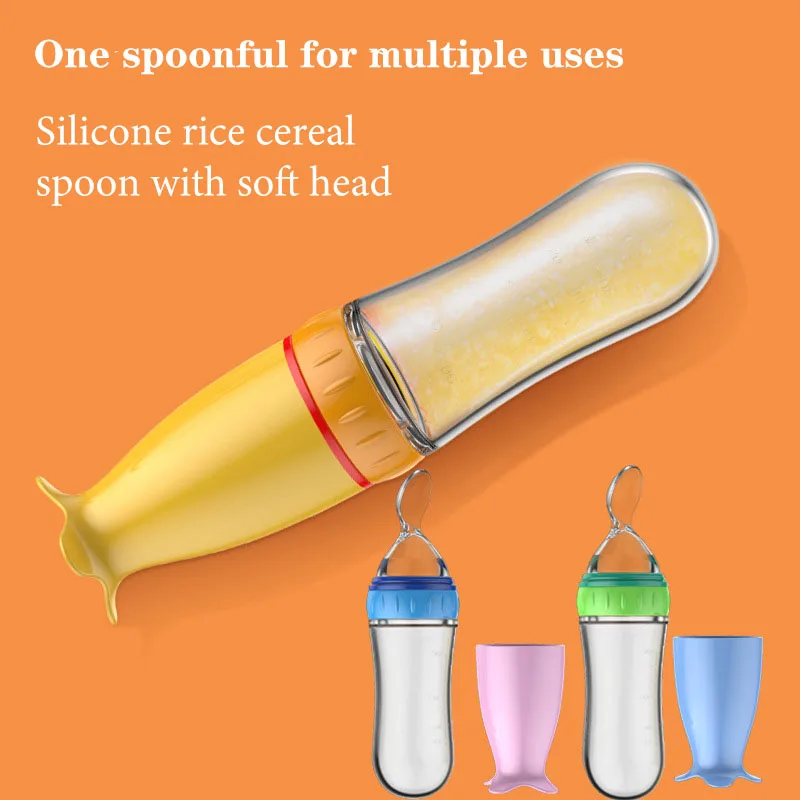 Biberon in silicone utile e sicuro con cucchiaio Integratore alimentare Bottiglie di cereali di riso Spremere cucchiaio Biberon per il latte Tazza