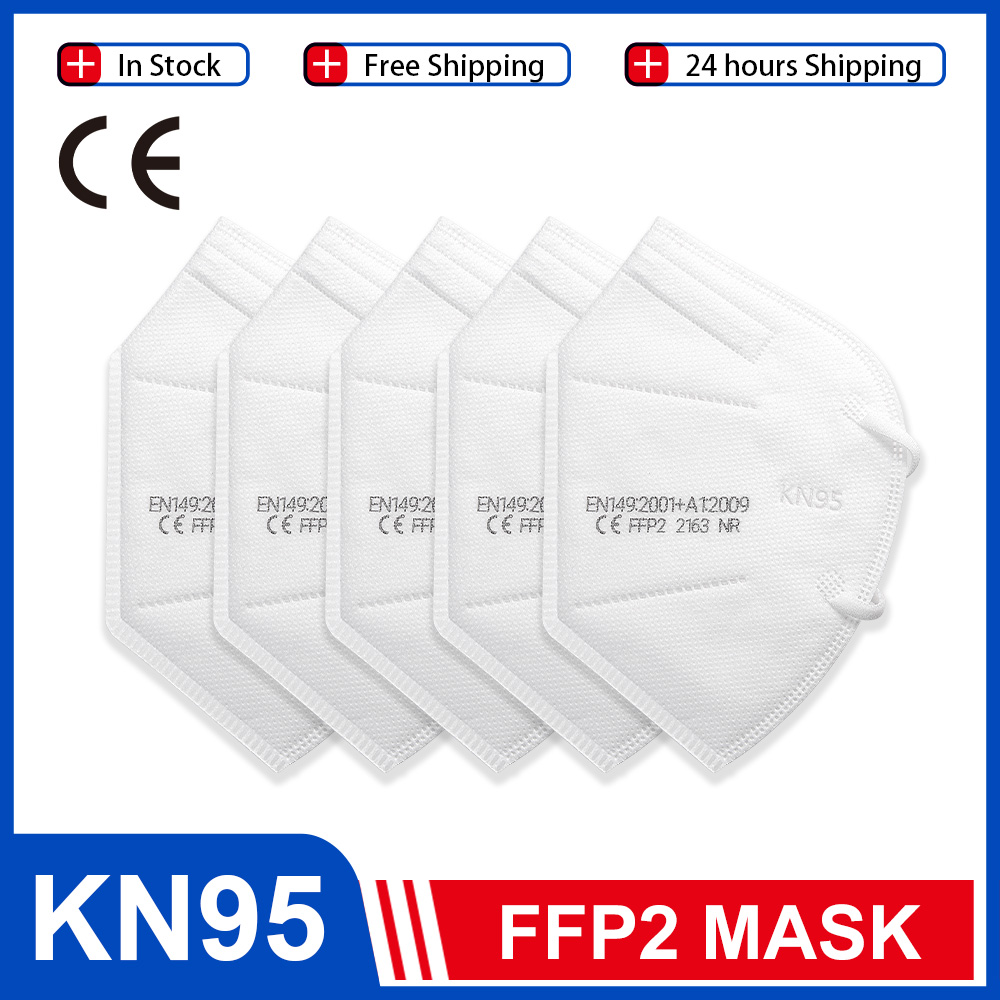 10-100 Miếng KN95 Khẩu Trang 5 Lớp Lọc Bụi Cổng PM2.5 Mascarillas FFP2 Không Dệt Sức Khỏe Bảo Vệ N95 Mặt Nạ giao Hàng Nhanh