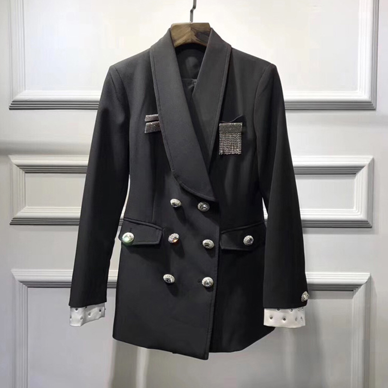 Blazer Desainer Bagus Terbaru Kualitas Tinggi Mantel Blazer Kancing Berlian Kristal Double Breasted Wanita