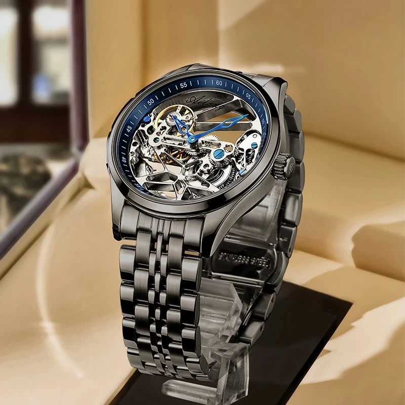 AILANG Đồng Hồ Cơ Khí Nam Đồng Hồ Cao Cấp Hàng Đầu Phong Cách Khoa Học Viễn Tưởng Trong Suốt Rỗng Đồng Hồ Tự Động Đồng Hồ Relogio Masculino 8625