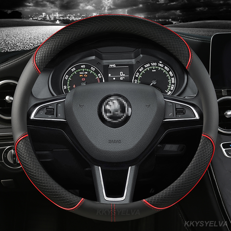 Penutup Roda Kemudi Mobil Kulit Microfiber untuk Skoda Fabia 1 2 Octavia 1 2 3 A3 A5 Yeti Roomster Aksesori Mobil Super