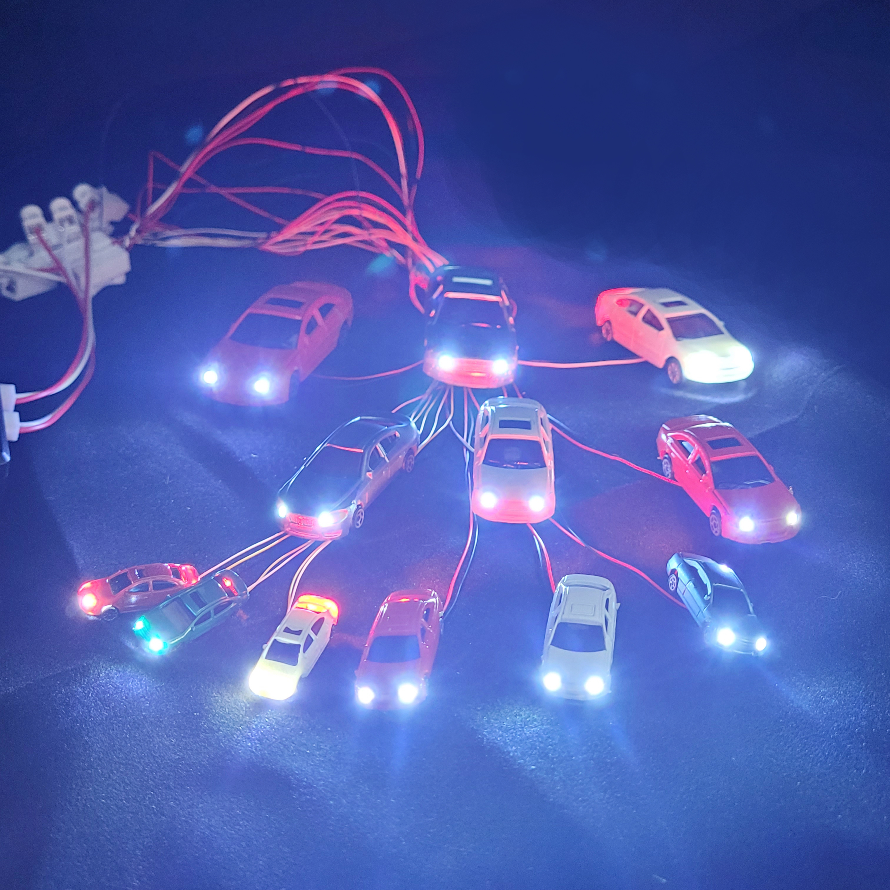 5 個モデルカーランプ付きミニチュア車両 12V 鉄道列車レイアウト風景 HO/N スケールおもちゃギフト 1:75 1:87 1:100 1:150 1:200