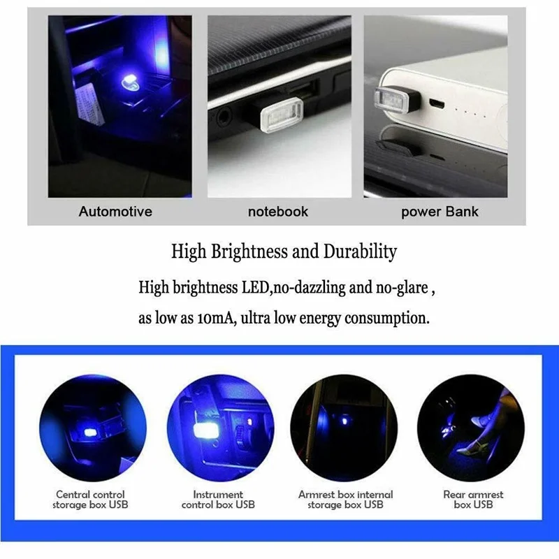 5Pcs Portable USB 5V Mini LED Light Colorful Night Lamp For Car Atmosphere Lamp Bright Accessory Distinctive Lights Effect