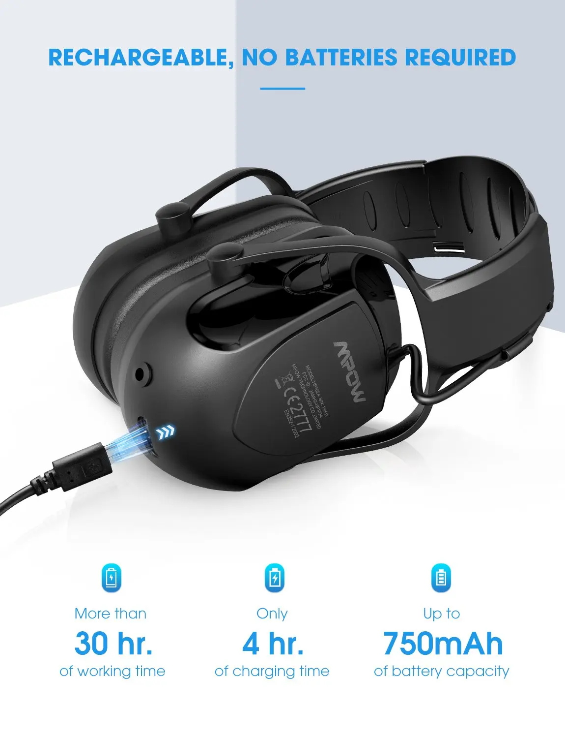 Mpow Nâng Cấp Bluetooth Giảm Tiếng Ồn Bịt Tai An Toàn NRR 29dB/SNR 36dB Điều Chỉnh Bảo Vệ Thính Tai Hậu Vệ Tai Nghe