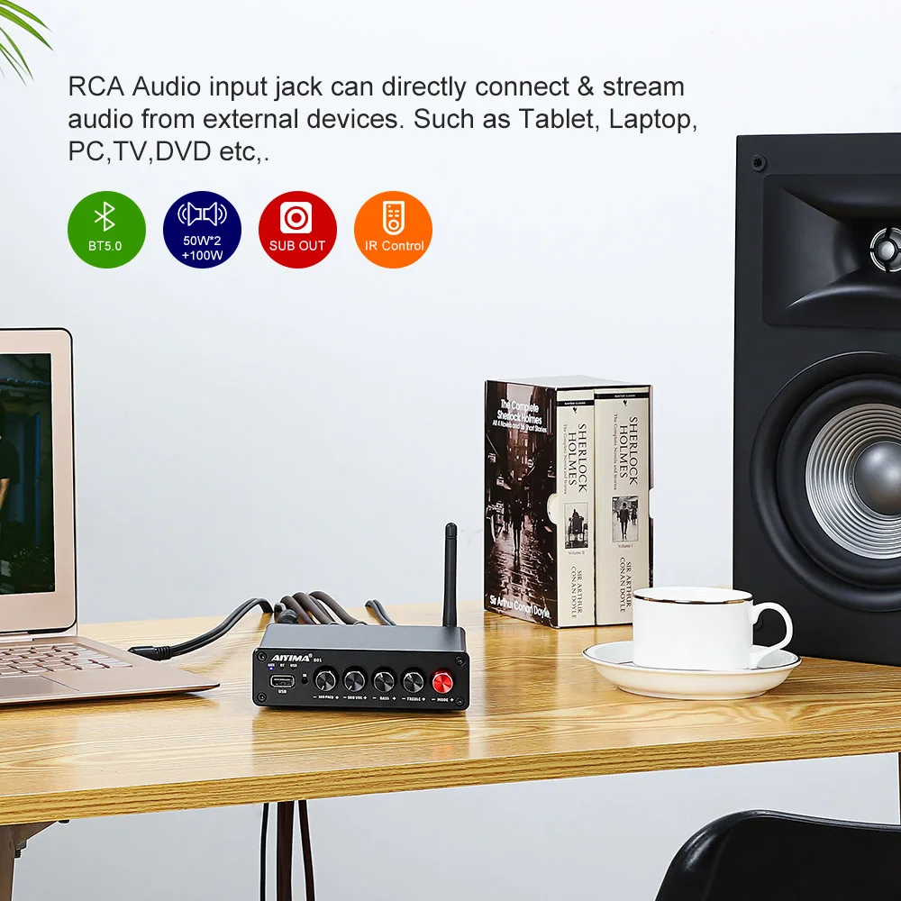 AIYIMA Audio B01 Bluetooth TPA3116D2 Усилитель сабвуфера 100 Вт Hi-Fi стерео цифровой 2,1 усилитель класса D Bass Treble для домашнего кинотеатра