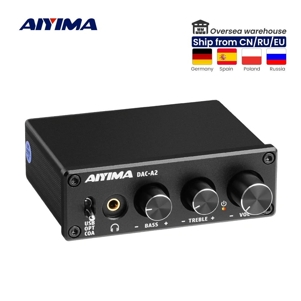 AIYIMA DAC-A2 Amplificador 2.0 Hifi Digital Decoder USB DAC Audio Headphone Amplifier 24Bit 96KHz Coaxial Optical Output RCA
