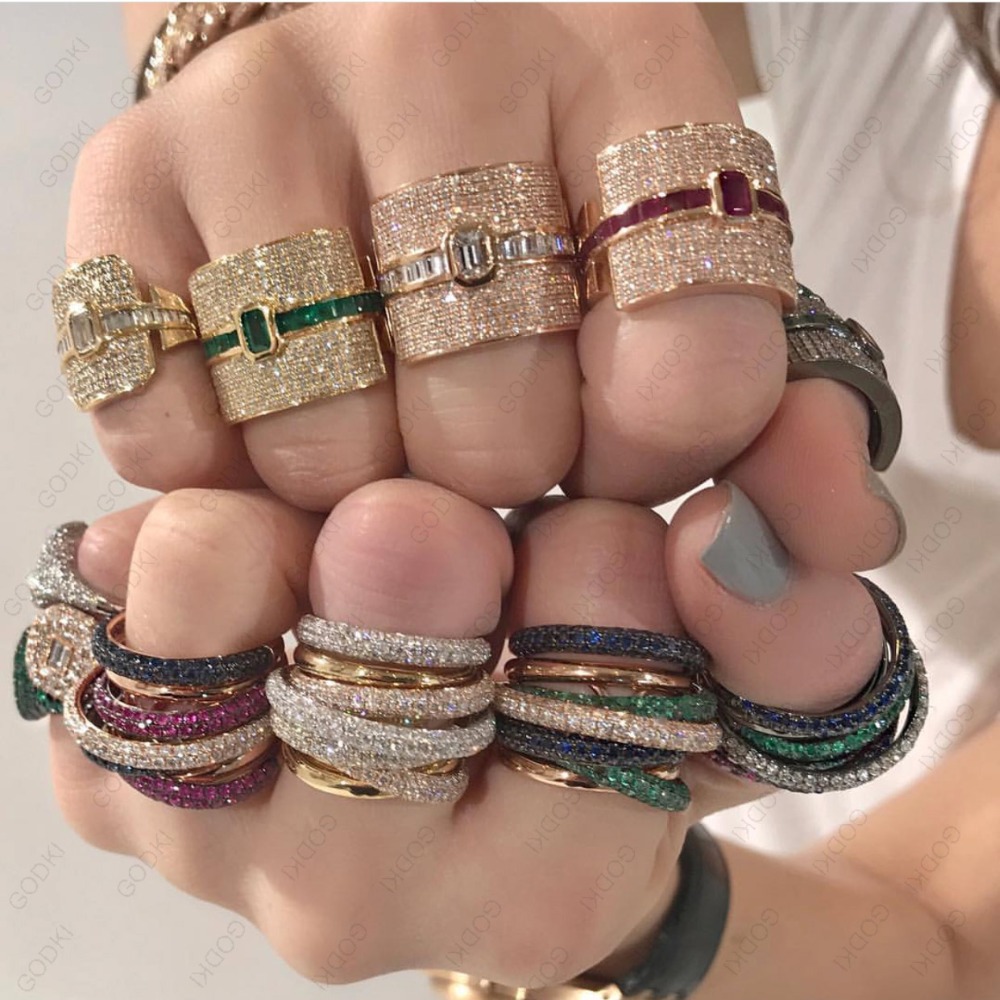 Merek Terkenal Desain Mewah Pernyataan Cincin Stackable untuk Wanita Pernikahan Kubik Zirkon Pertunangan Dubai Punk Pengantin Atas Hadiah Jari