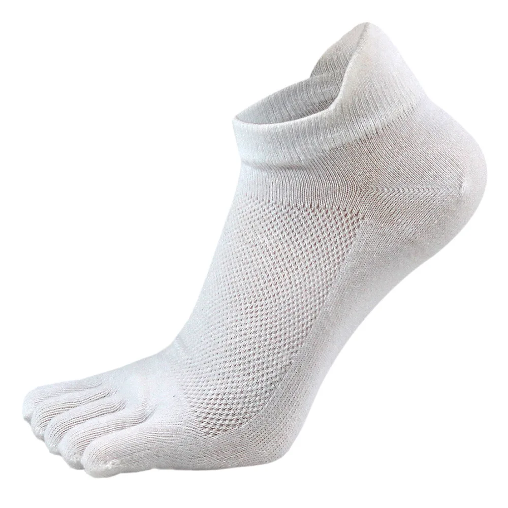 Calcetines tobilleros de cinco dedos de algodón puro liso para hombre, desodorante de malla transpirable, suave, elástico, duradero, No Show Toe, calcetines náuticos deportivos
