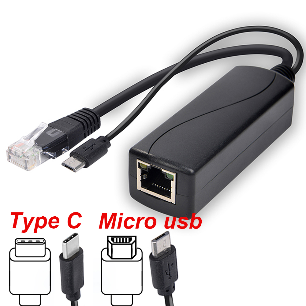 HKBTM POE Splitter 48V a 5V 12V Micro USB tpye-C BarrelJack Fonte de alimentação para Huawei para Hikvision para Bobcat para Raspberry Pi