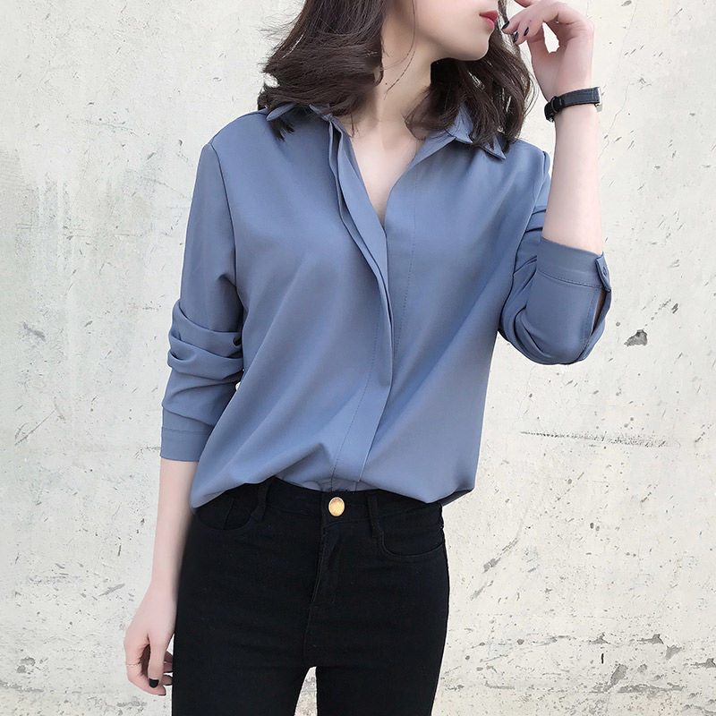 ビッグサイズ 3xl 、 4xl 、春/夏の女性のブラウス新ロングスリーブルーズ女性 V ネックシフォン無地シャツ