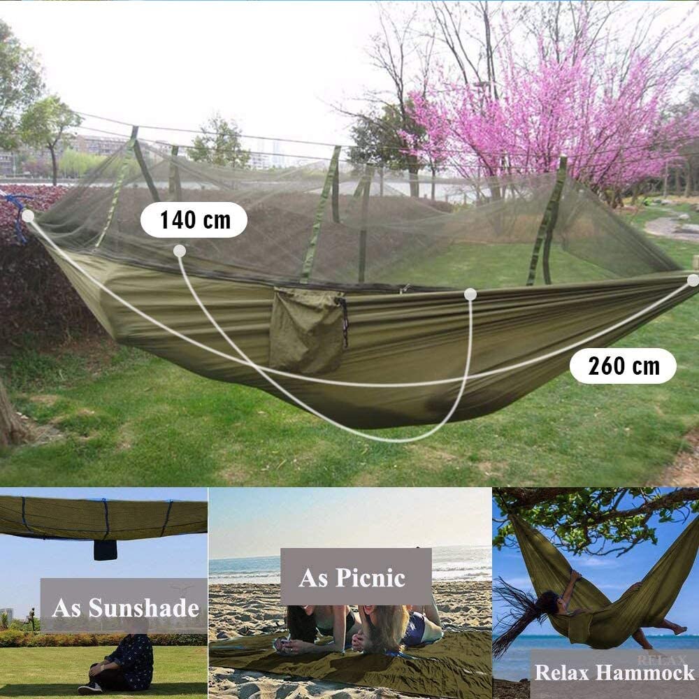 2 คน Camping Garden Hammock พร้อมมุ้งกันยุงกลางแจ้งเฟอร์นิเจอร์เตียง Strength ผ้าร่มชูชีพ Sleep Swing แขวนแบบพกพา