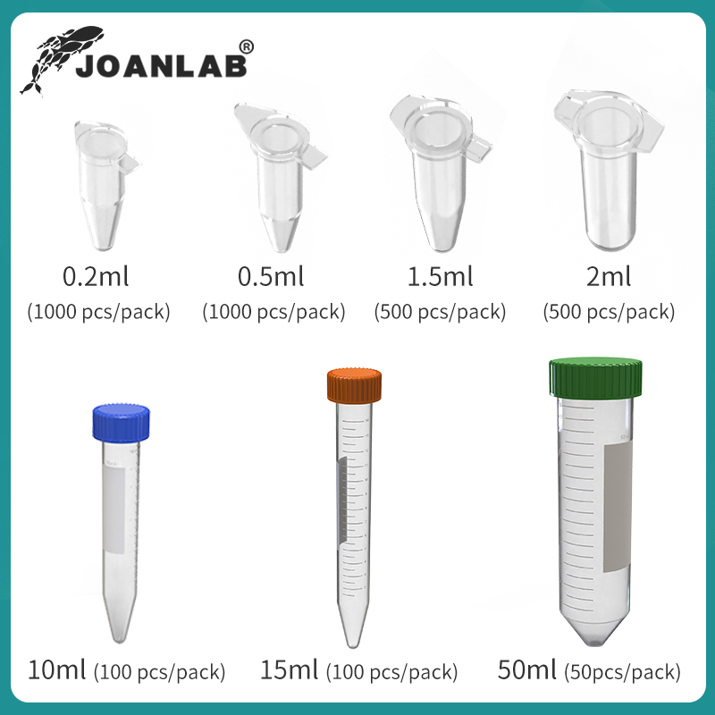Mini tubo de centrífuga de plástico com graduação 0,2ml 0,5ml 1,5ml 2ml 10ml 15ml tubo pcr 50ml tubo prp tubo de ensaio tubos de centrífuga de plasma
