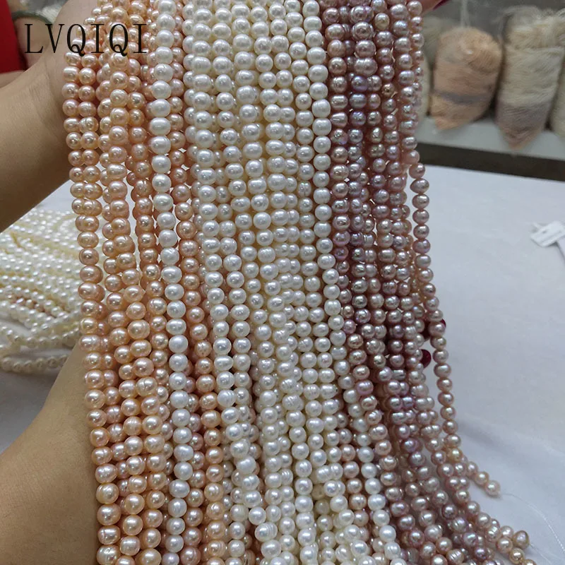 Nước Ngọt Tự Nhiên Hạt Ngọc Trai Chất Lượng Cao 36Cm Đục Lỗ Tròn Rời Ngọc Trai Đính Hạt Dành Cho DIY Nữ Vòng Cổ Vòng Tay Trang Sức Làm