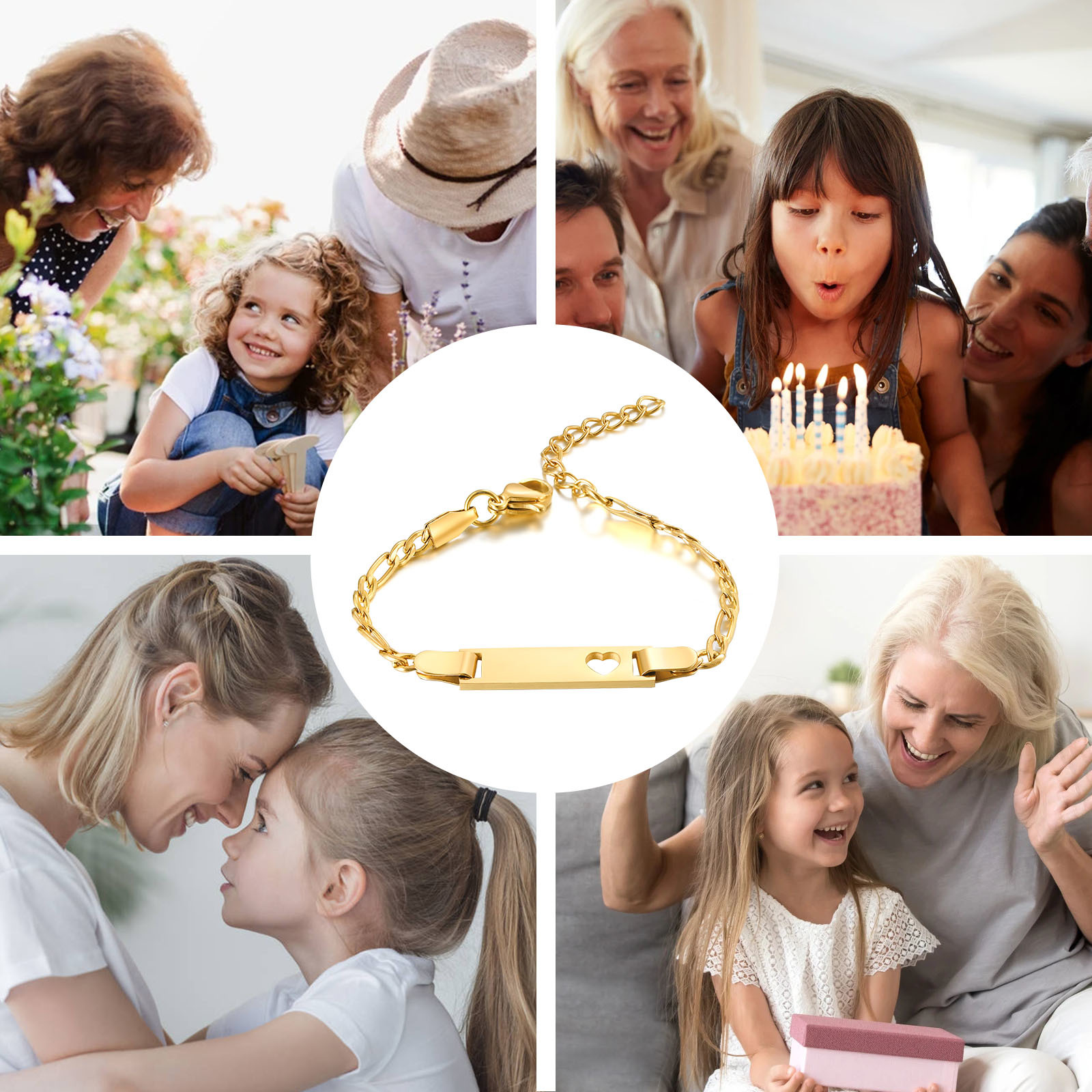 Vnox Personalisieren Sie Armbänder mit Namen für Mutter und Tochter, Sohn, nicht allergisch, Edelstahl, Taufe, individuelle Liebe, Baby-Geschenke, verstellbarer Schmuck