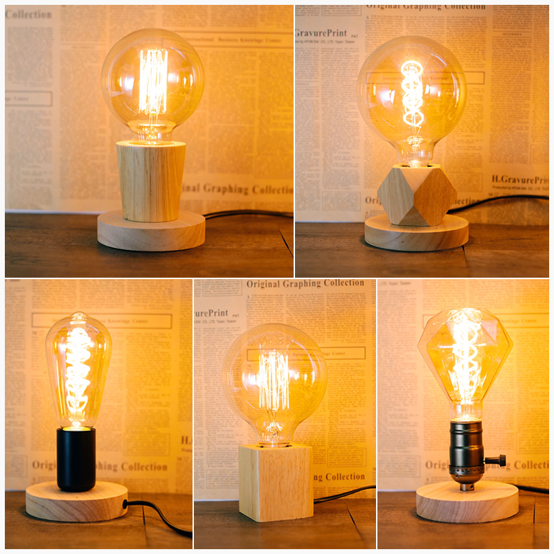 Lampe de Table en bois moderne rétro E27 bureau déco lumière lampes d'art d'intérieur salon chambre chevet décoration barre lumières Base prise ue